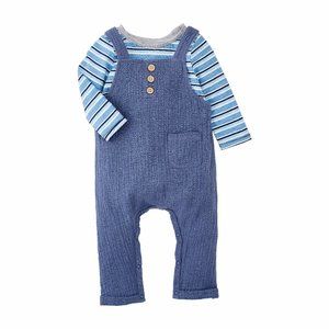 Mud Pie Baby Blue Overall Stripe Shirt Set